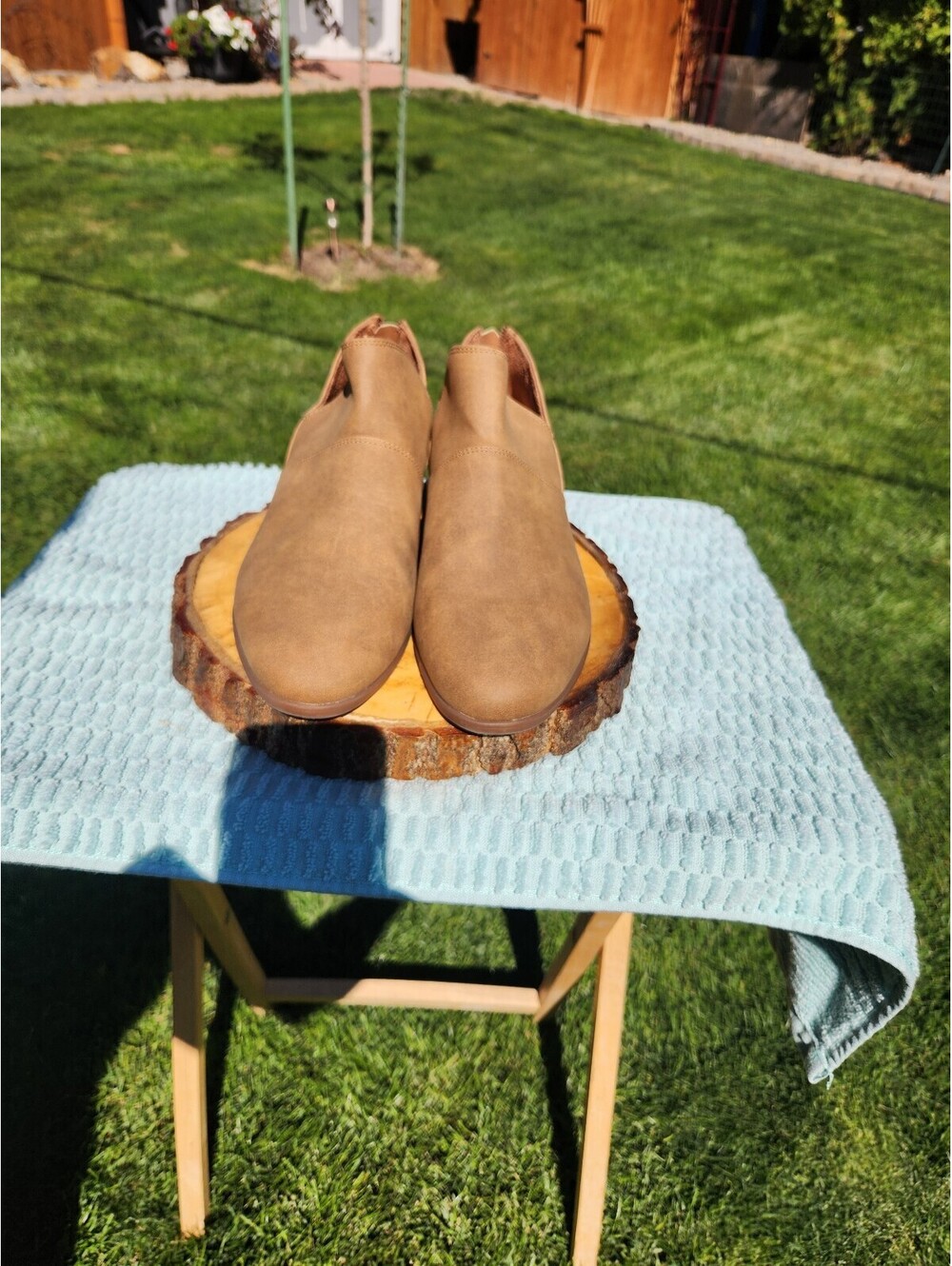 Tan Faux Suede Ankle Booties with Back Zipper